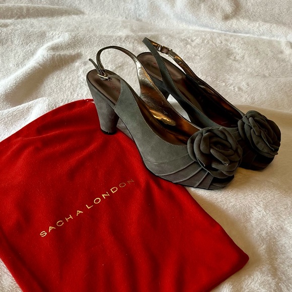 Sacha London LACE Gray Suede Peep Toe Slingback Heels - Picture 2 of 13